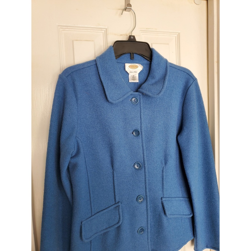 Talbots Jacket Blue Boiled Wool Alpaca Blend Button Front Peter Pan Collar Med - Picture 3 of 8